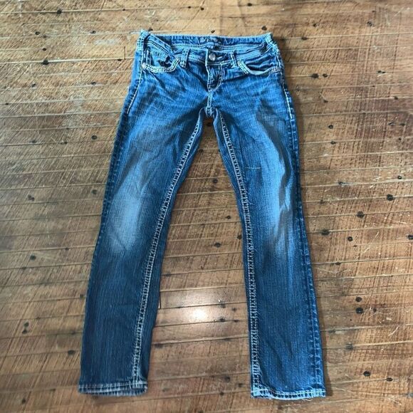 Silver distressed Berkeley Flap western normcore size 27 jeans - Picture 1 of 6